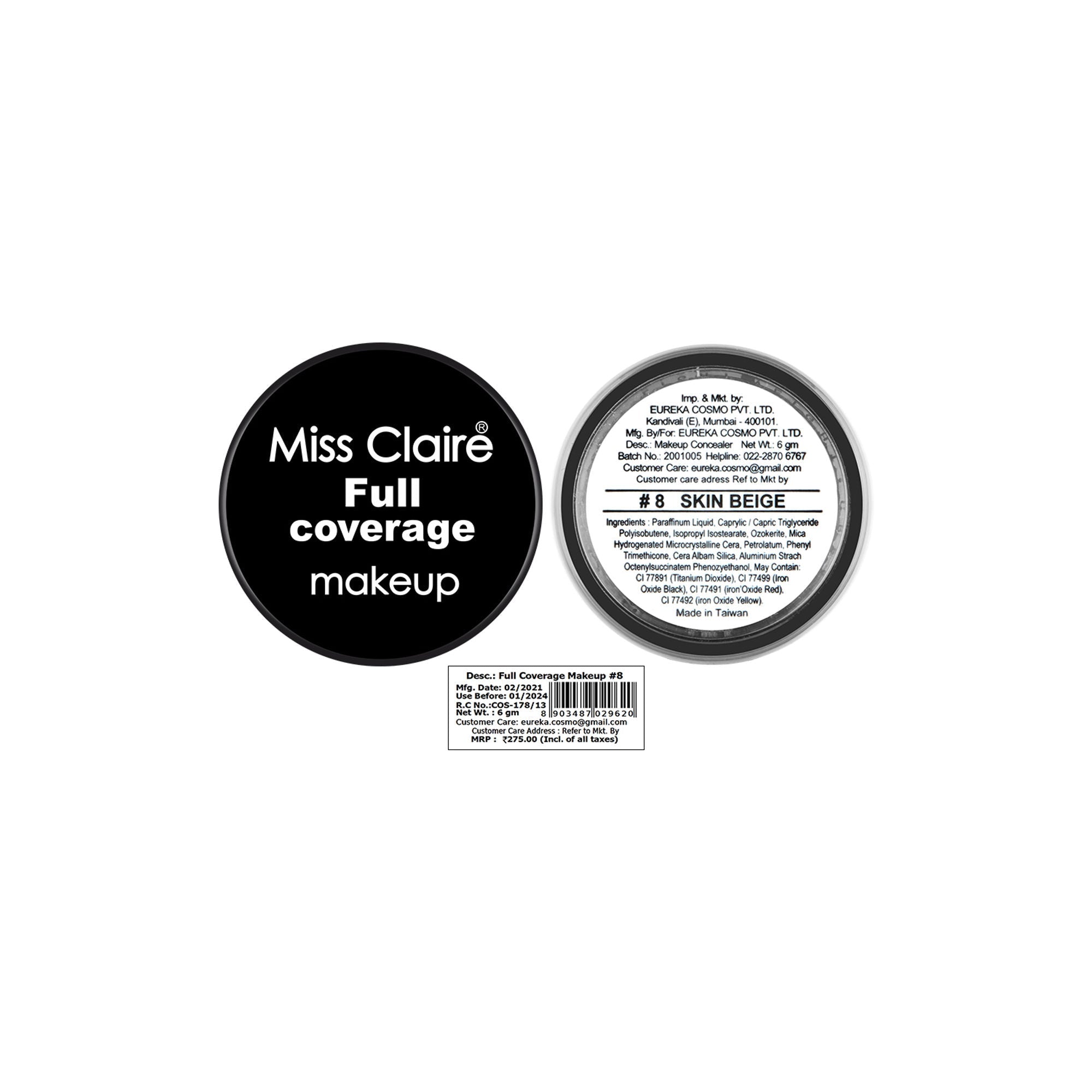 Miss Claire Full Coverage Makeup + Concealer - 8 - Distacart
