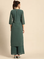All About You Women Green Ethnic Motifs Embroidered Regular Chikankari Kurta with Palazzos