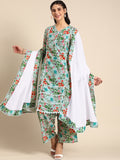 Sangria Women V-Neck Floral Printed Regular Kurta with Palazzos & With Dupatta