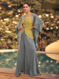 Anaita grey Chinon Readymade Shrug Suit with Heavy Embroidery Work - Distacart