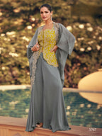 Anaita grey Chinon Readymade Shrug Suit with Heavy Embroidery Work - Distacart