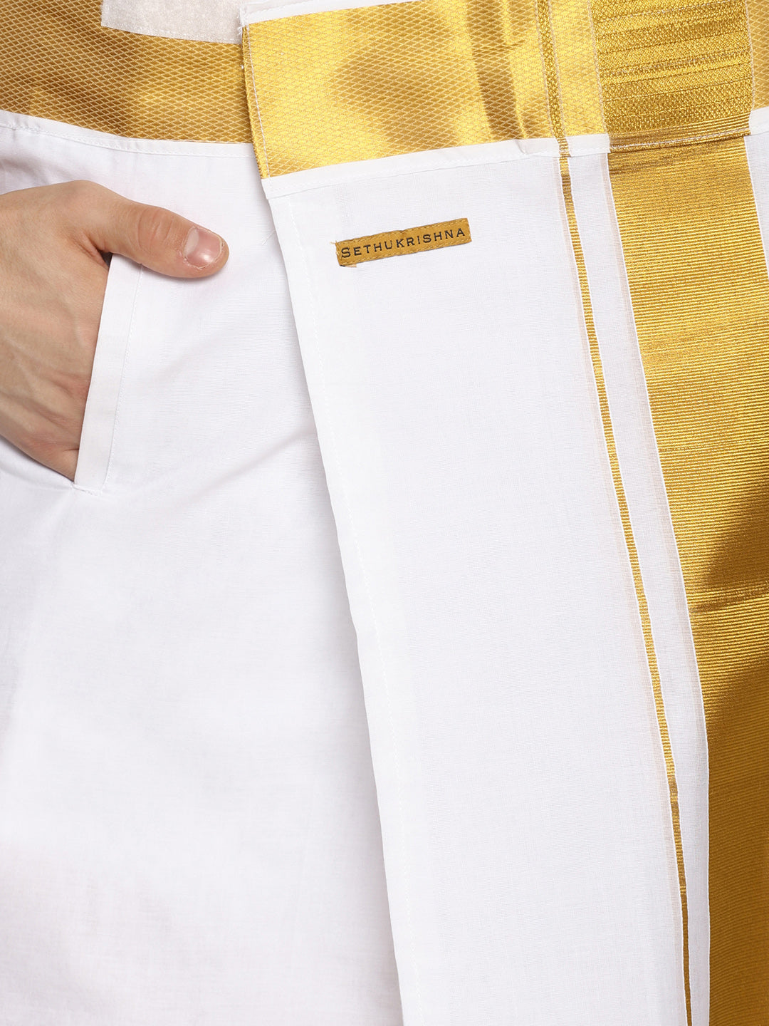 Sethukrishna White Solid Double Layer Readymade Dhoti For Men - Distacart