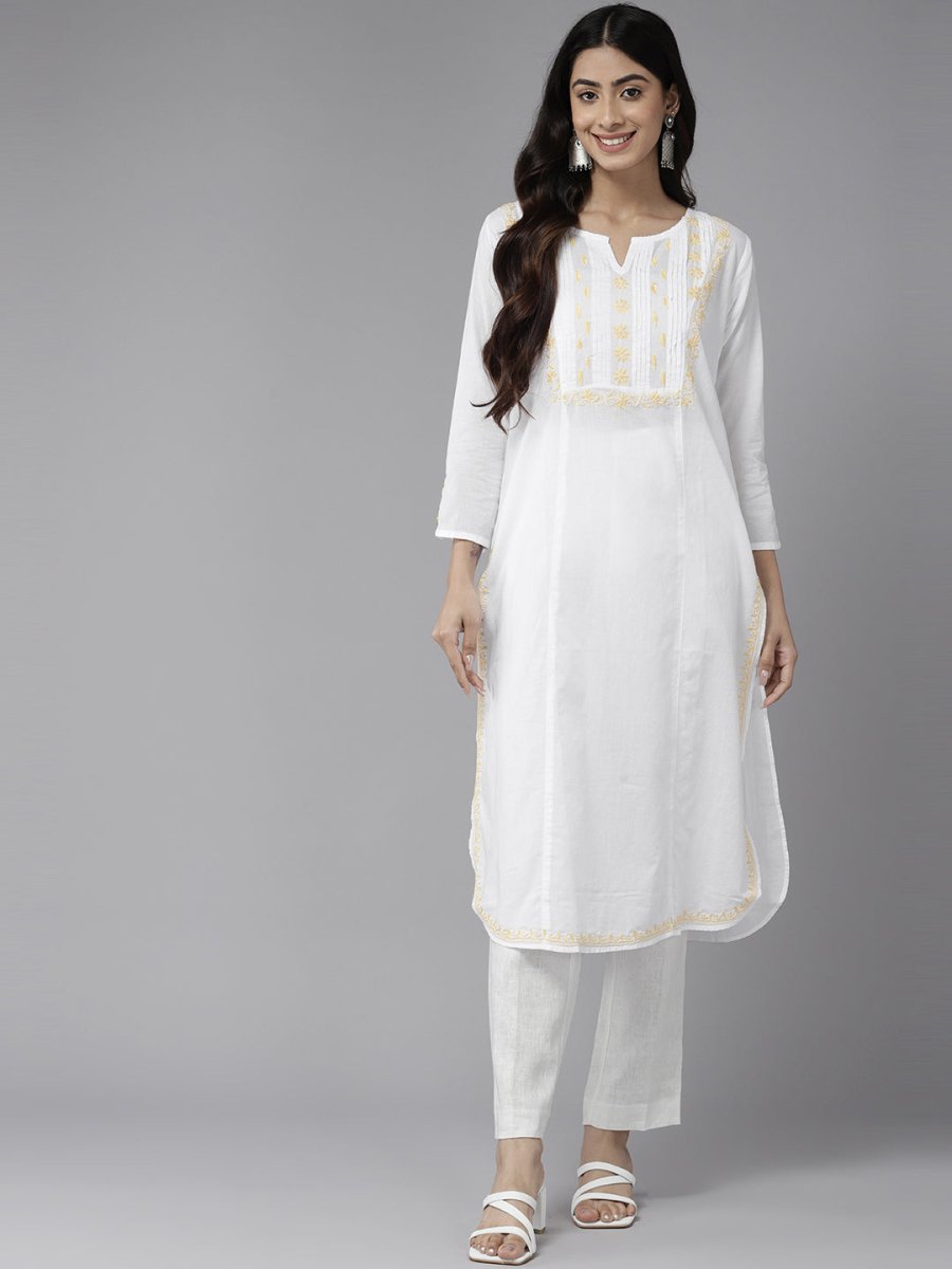 ADA Ethnic Motifs Chikankari Embroidered Cotton Kurta