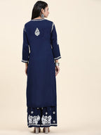 HOUSE OF KARI Ethnic Motifs Embroidered Chikankari Cotton Kurta & Palazzos