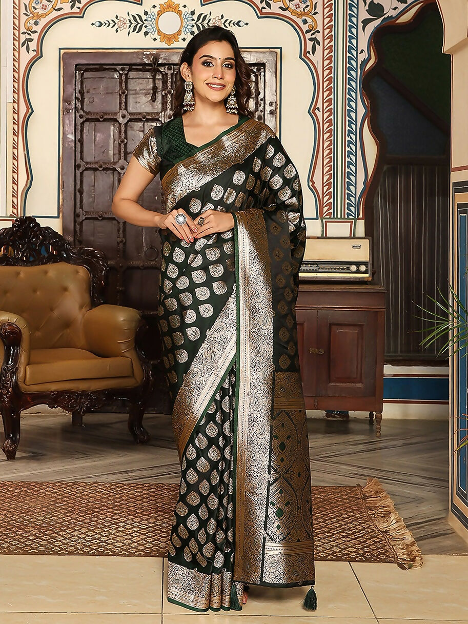 Shree Shyam Fashion Dark Green Silk Saree - Distacart