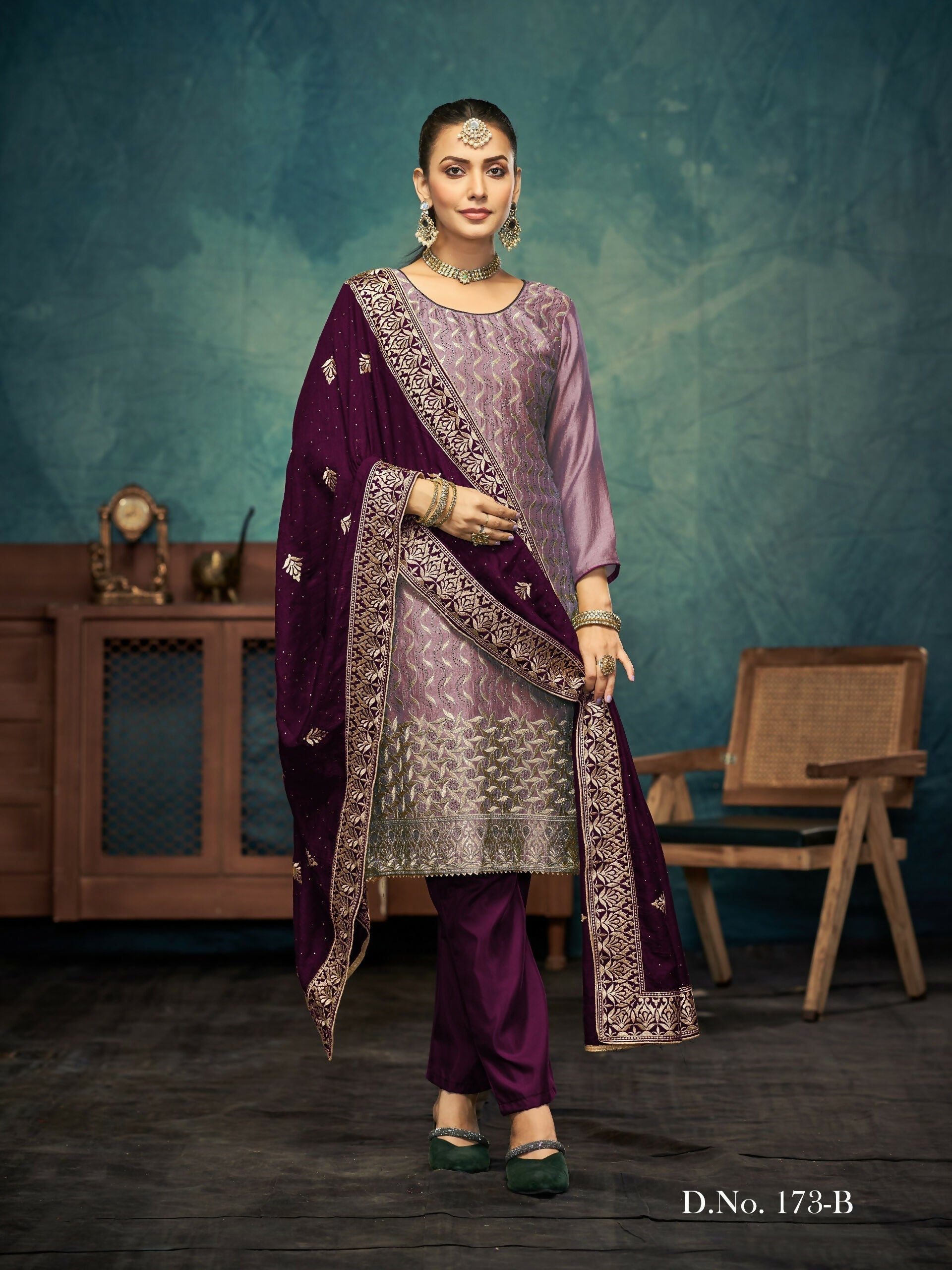 Anaita Light Purple Premium Embroidered with servos waki diamond Vichitra Silk Stitched Salwar Suit - Distacart