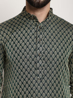 Sojanya Men Green & Beige Jacquard Silk Kurta