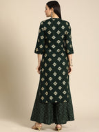 All About You Women Green & Gold-toned Ethnic Motifs Printed Kurta with Palazzos