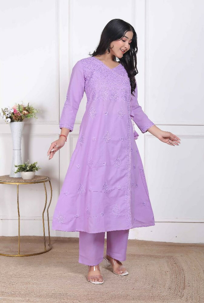 Miravan Womens Lavender Angrakha Kurta Set - Distacart
