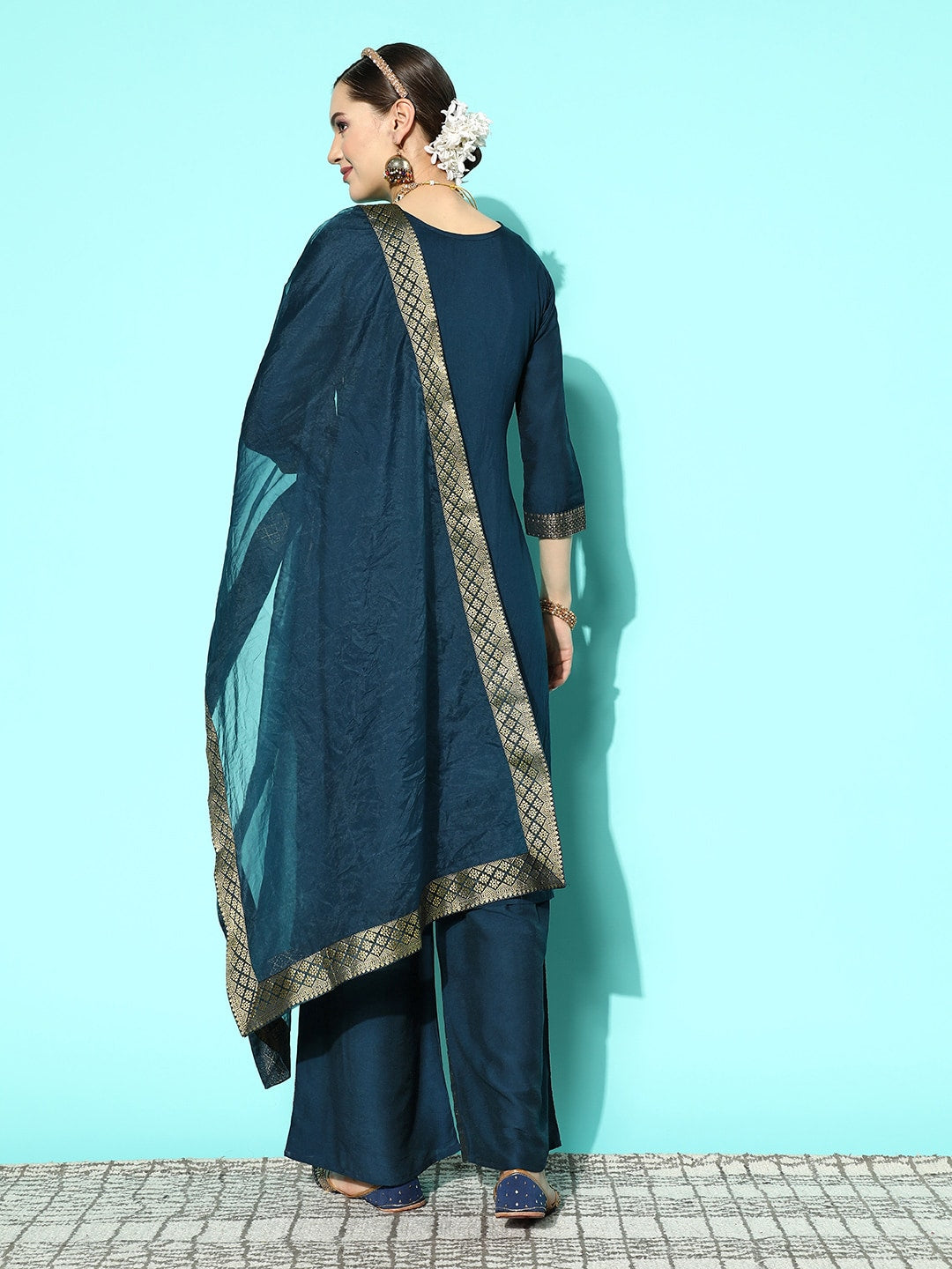 Sangria Women Floral Yoke Design Regular Kurta with Palazzos & With Dupatta