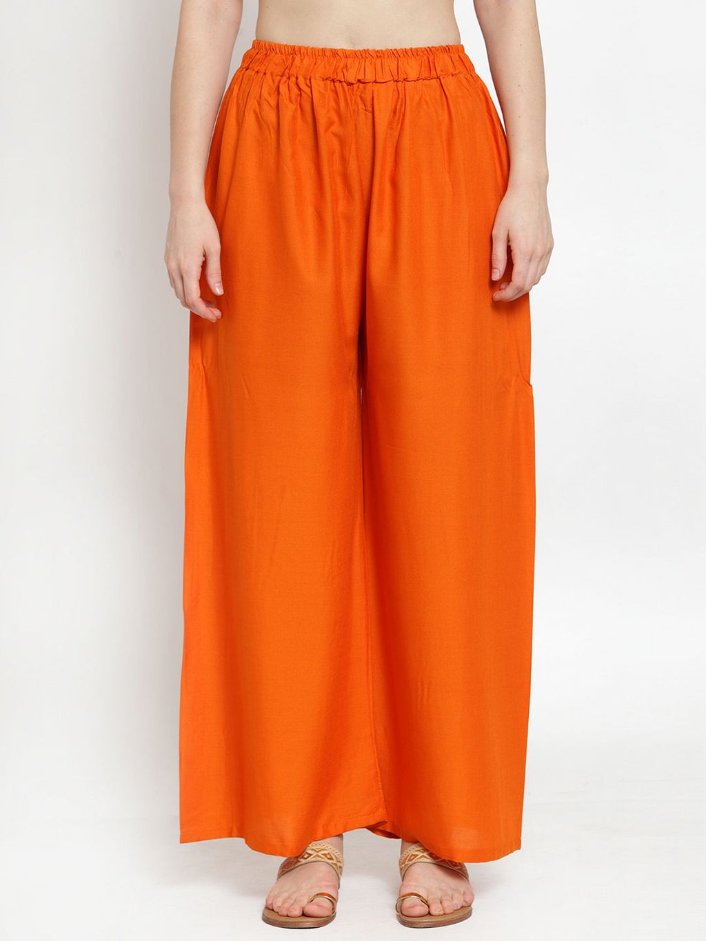 TAG 7 Women Orange Solid Wide Leg Palazzos