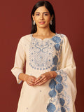 Indo Era Paisley Embroidered Thread Work Pure Cotton Kurta With Trousers And Dupatta - Distacart
