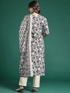 Indo Era Floral Printed Regular Pure Cotton Kurta with Trousers & Dupatta - Distacart