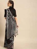 Sangria Black Printed Pure Linen Saree - Distacart