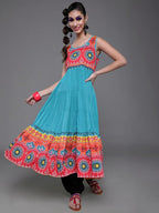 Aks Floral Printed Sleeveless Cotton Silk Anarkali Kurta