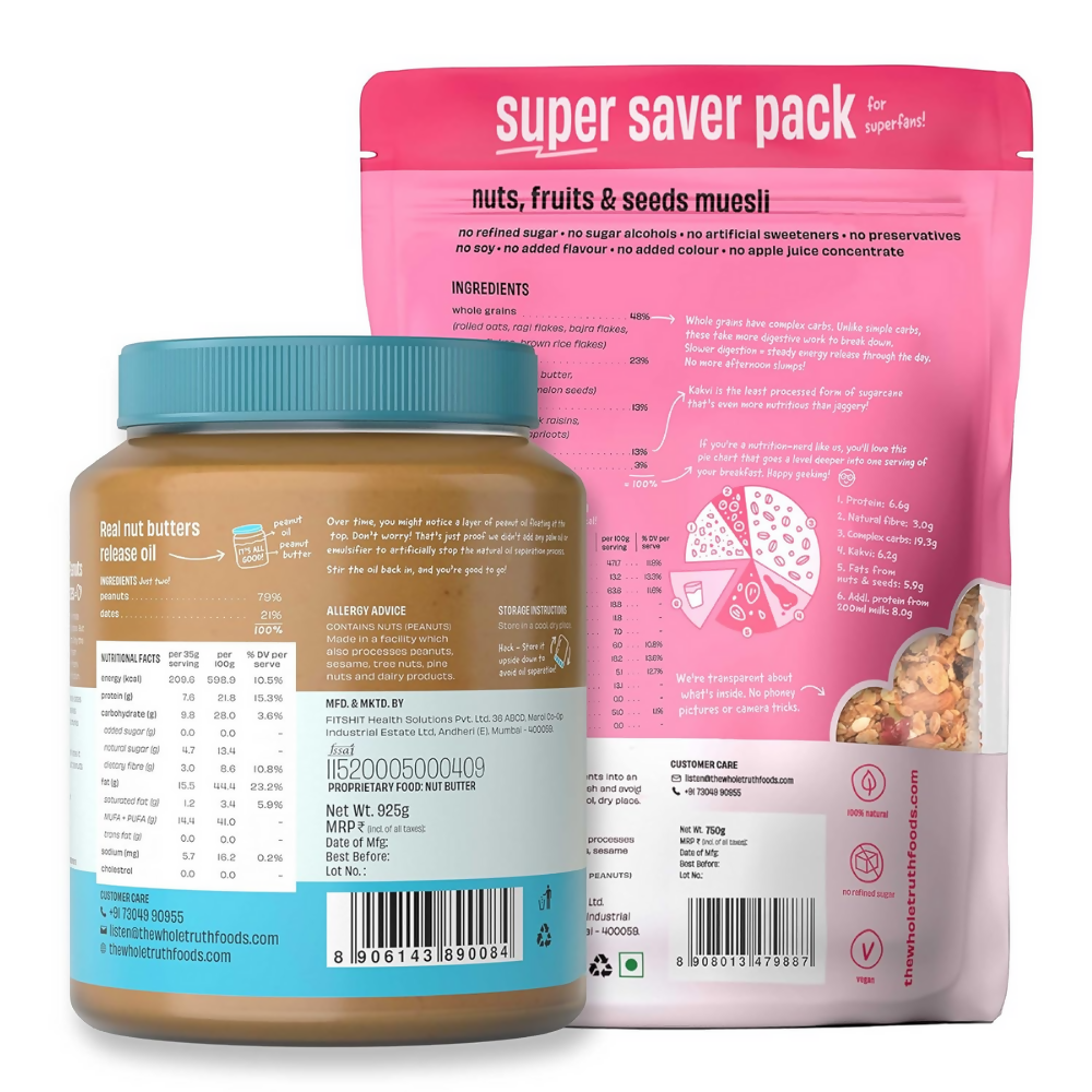 The Whole Truth Peanut Butter with Dates Crunchy + Nuts Fruits and Seeds Muesli - Breakfast - Distacart