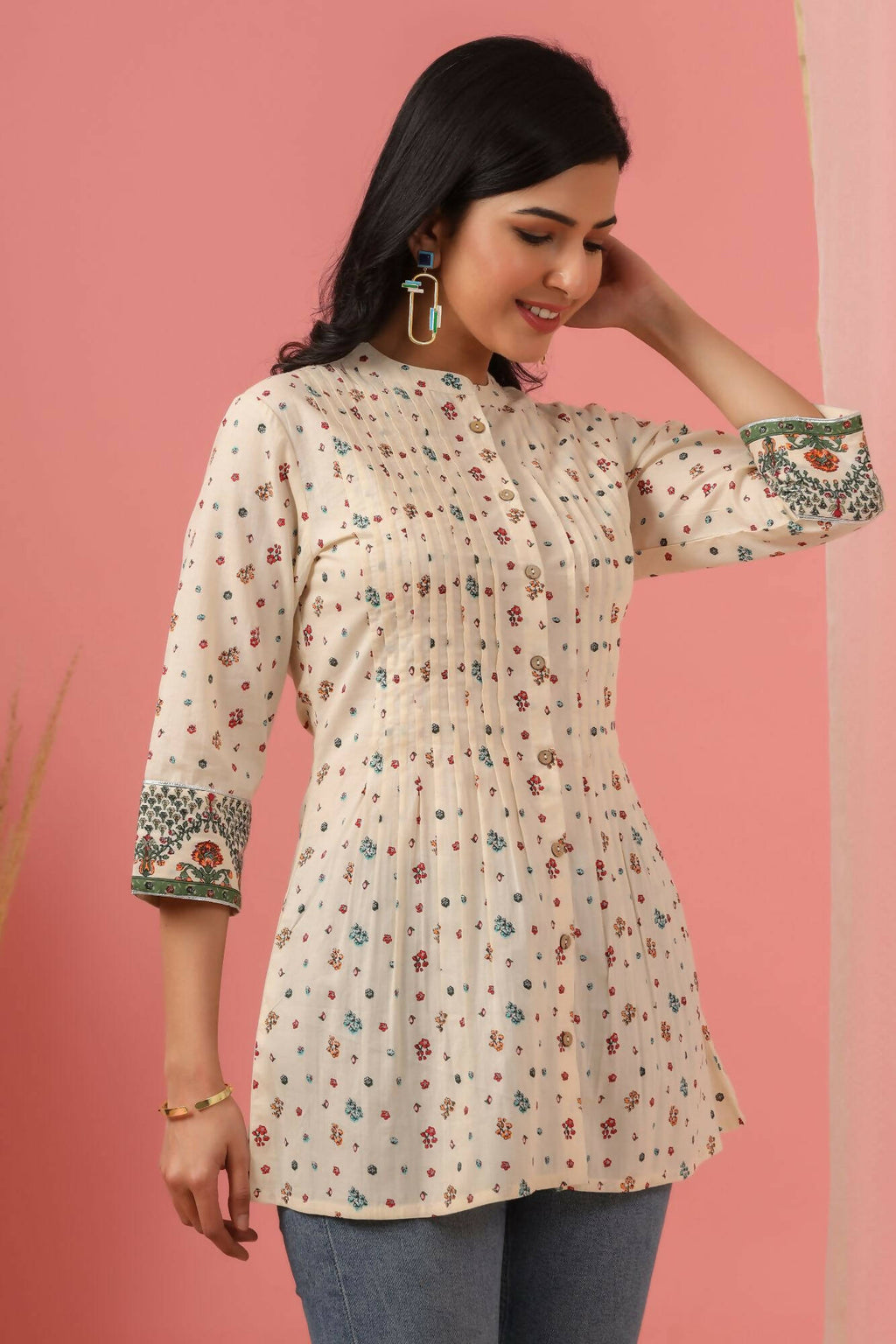 Juniper Women Ivory Cambric Printed Straight Tunic - Distacart