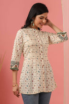 Juniper Women Ivory Cambric Printed Straight Tunic - Distacart