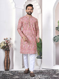 Anaita Peach Digital Printed Work Cotton Straight Kurta