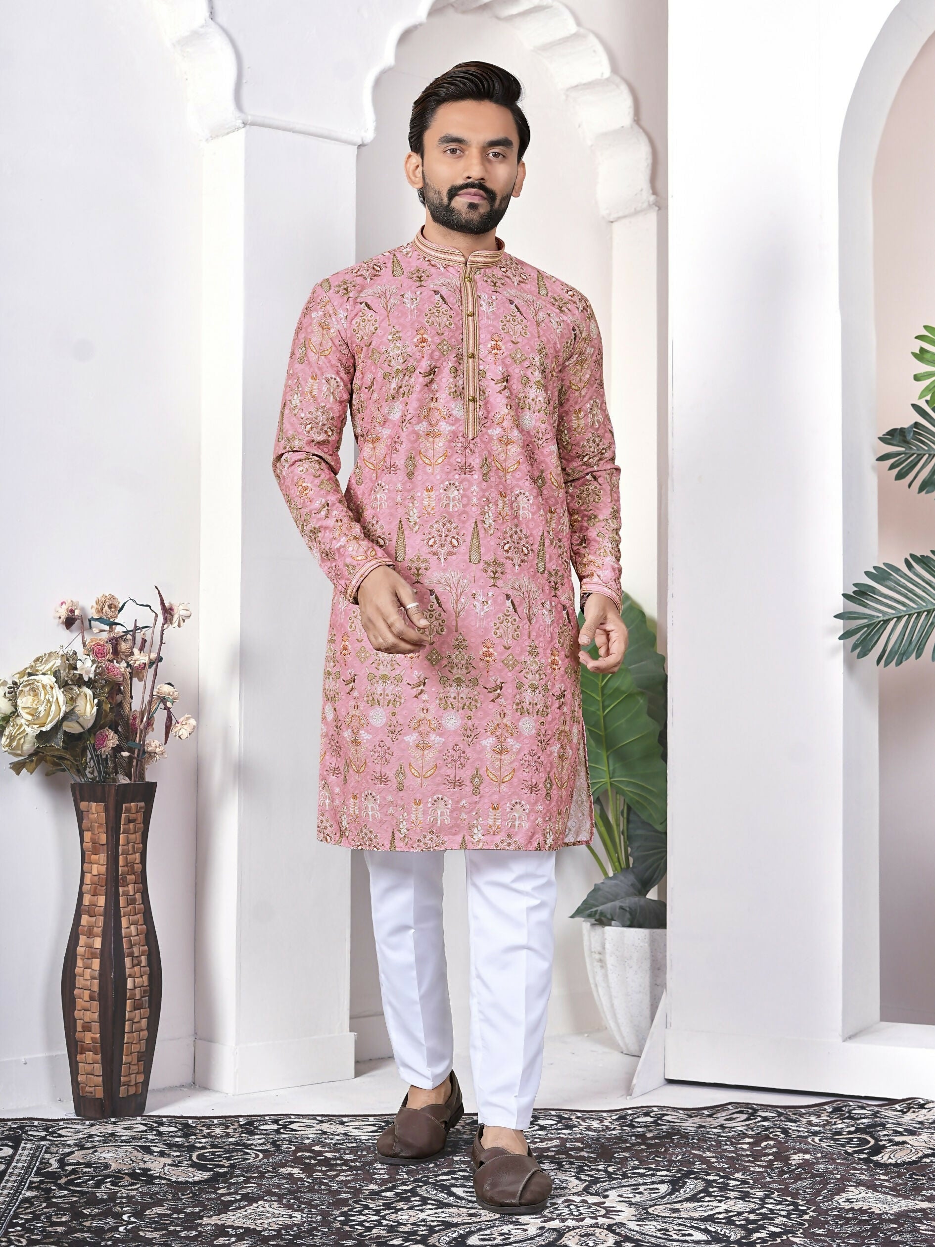 Anaita Peach Digital Printed Work Cotton Straight Kurta