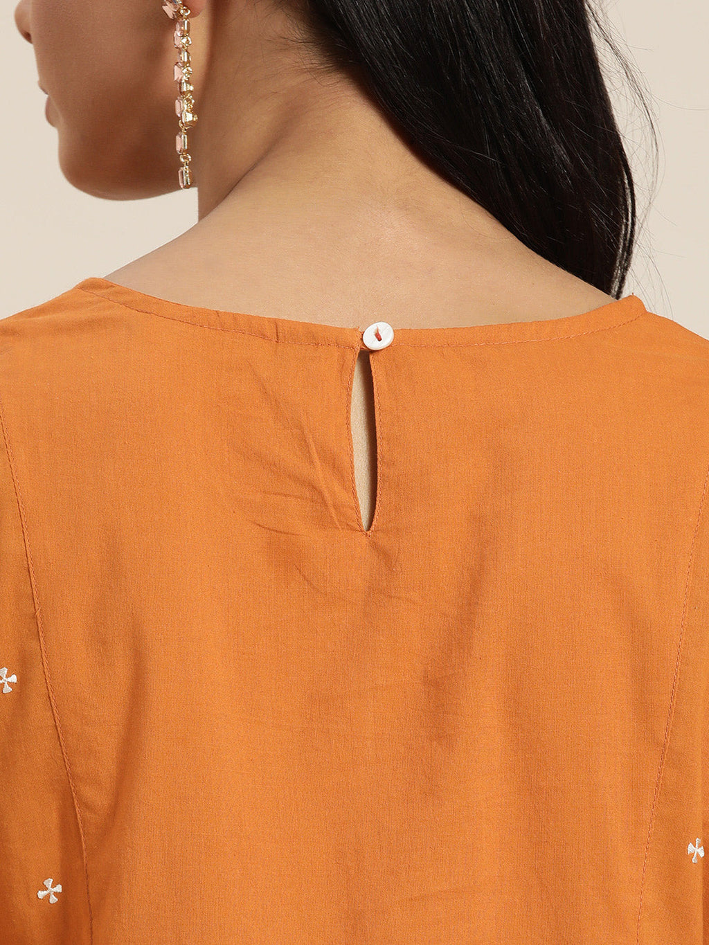 Sangria Women Rust Orange Solid Pure Cotton Kurta with Palazzos