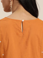 Sangria Women Rust Orange Solid Pure Cotton Kurta with Palazzos