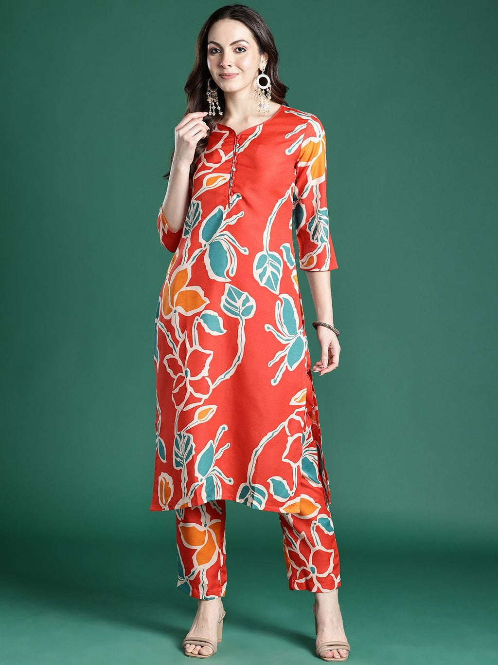 Indo Era Floral Printed Regular Pure Cotton Kurta with Trousers - Distacart
