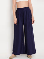 TAG 7 Women Navy Blue Solid Flared Palazzos