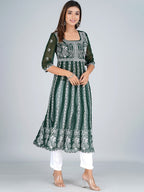 HERE&NOW Ethnic Motifs Embroidered Square Neck Georgette Anarkali Kurta