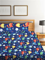 Home Sizzler Blue & Yellow Printed 210 TC Bedsheet with Pillow Covers - Distacart
