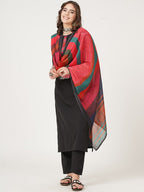 HERE&NOW Black And Red Straight Kurta with Trousers & With Dupatta