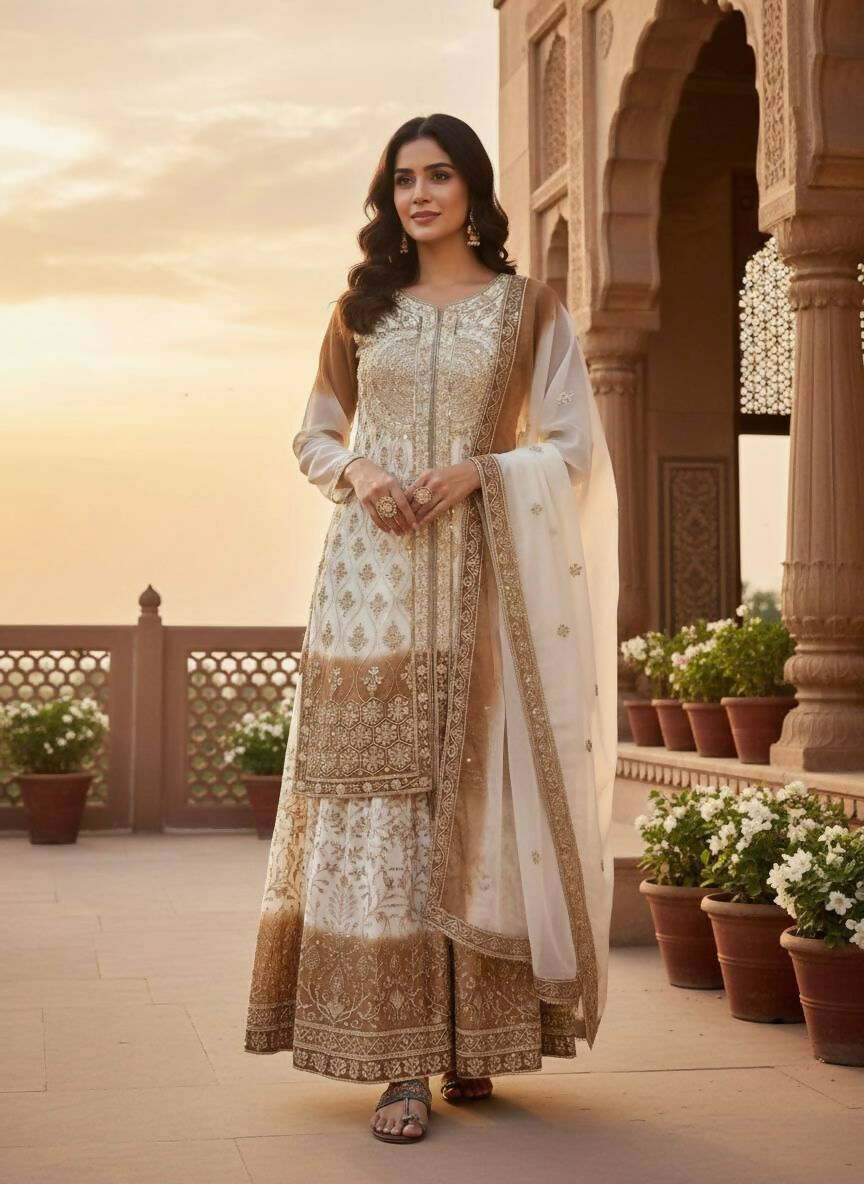 Teeya Creation Multi Color Star Georgette Heavy Embroidery Work Functional Wear Salwar Suit - Distacart