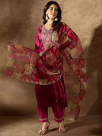Indo Era Women Floral Embroidered Regular Kurta with Trousers & With Dupatta - Distacart