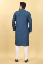 Blue Viscose Polyester Solid Men's Kurta - Mahotsav