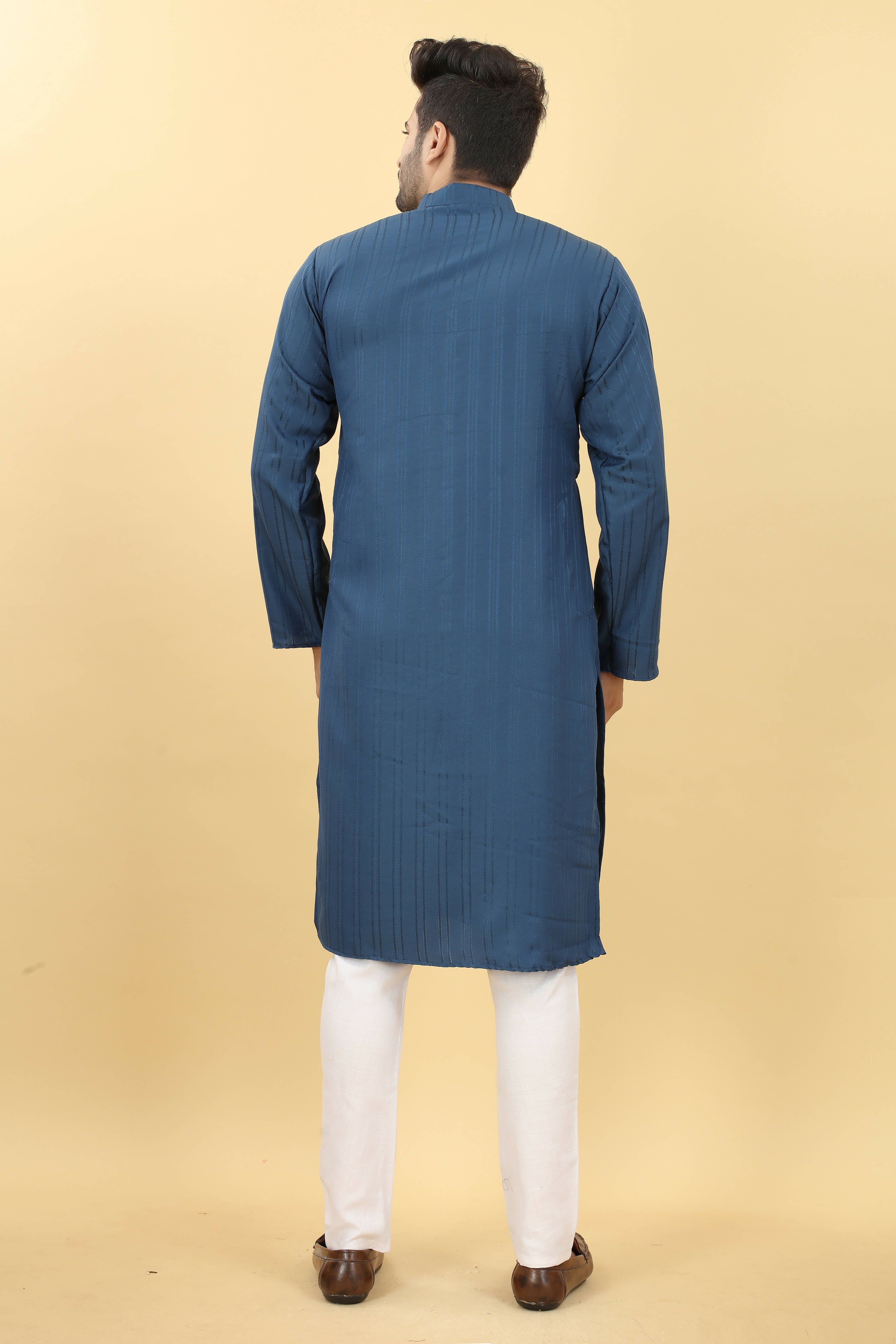 Blue Viscose Polyester Solid Men's Kurta - Mahotsav