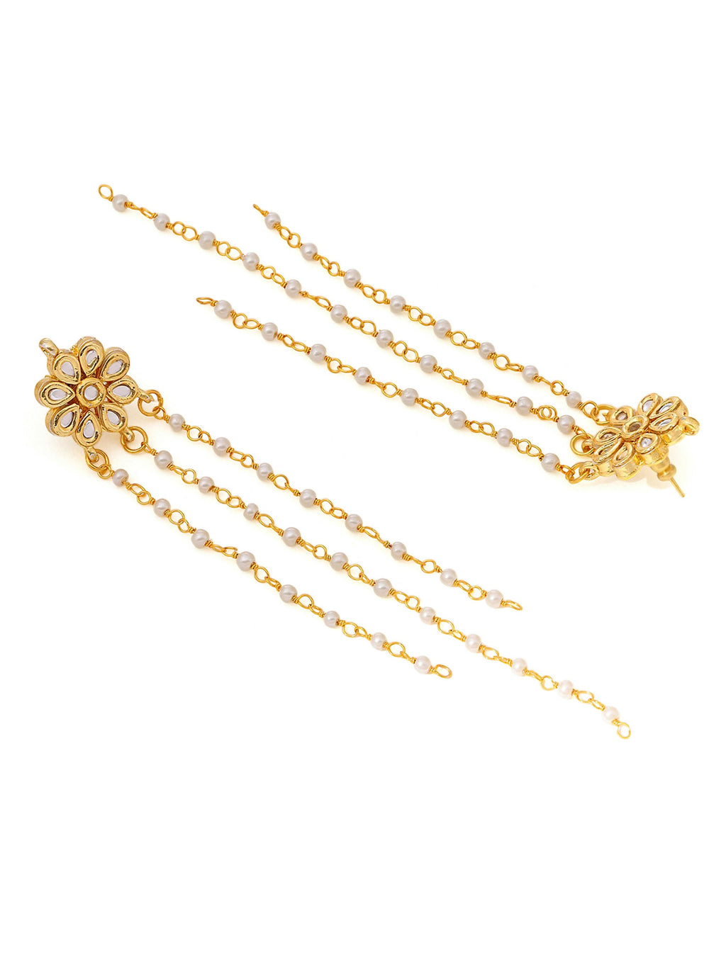 Ruby Raang Gold Long Kundan & Pearl Dangler Earrings - Distacart