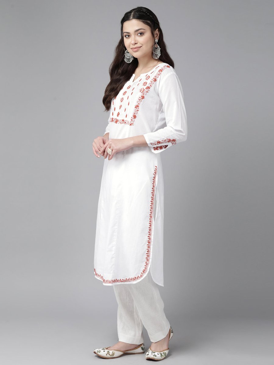 ADA Floral Embroidered Chikankari Floral Kurta - Distacart