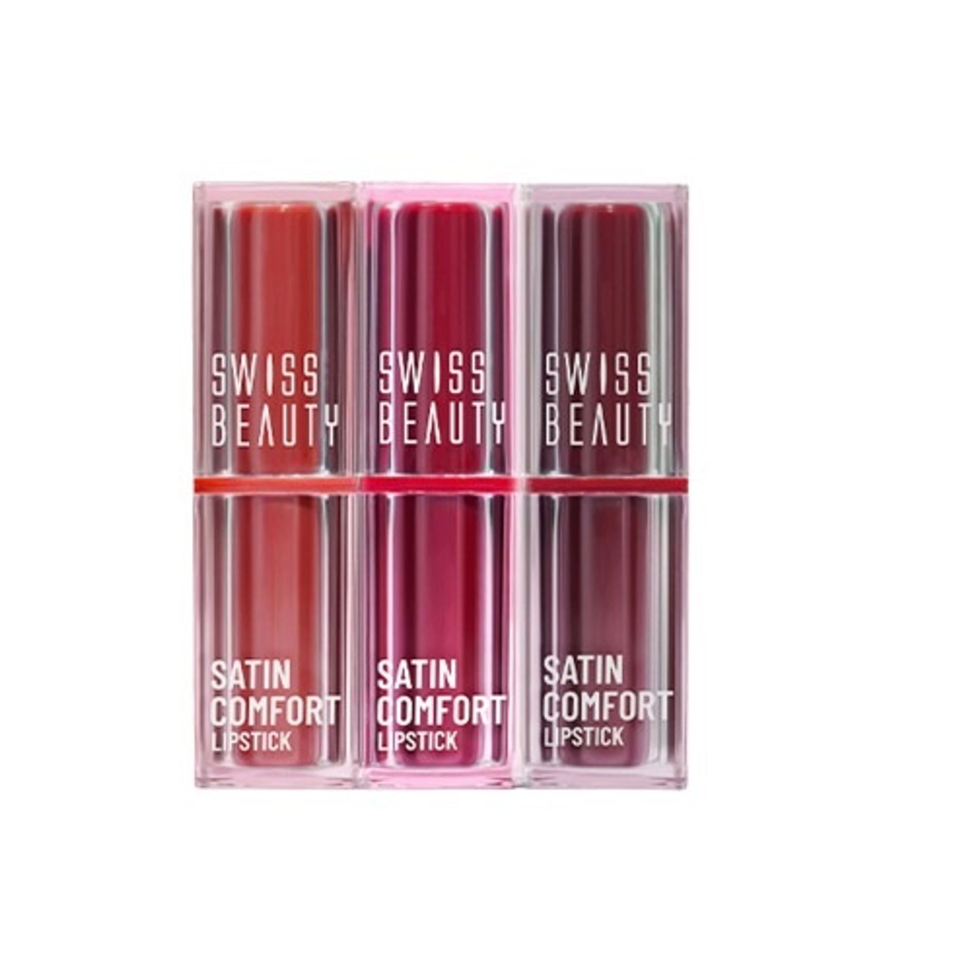 Swiss Beauty Satin Comfort Lipstick Trio 3-In-1 Combo - Pink And Mauve - Distacart
