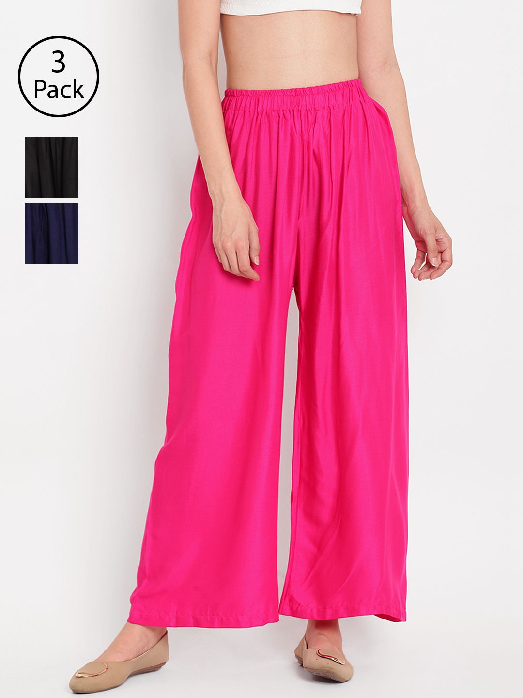 TAG 7 Women Pack Of 3 Solid Wide Leg Palazzos