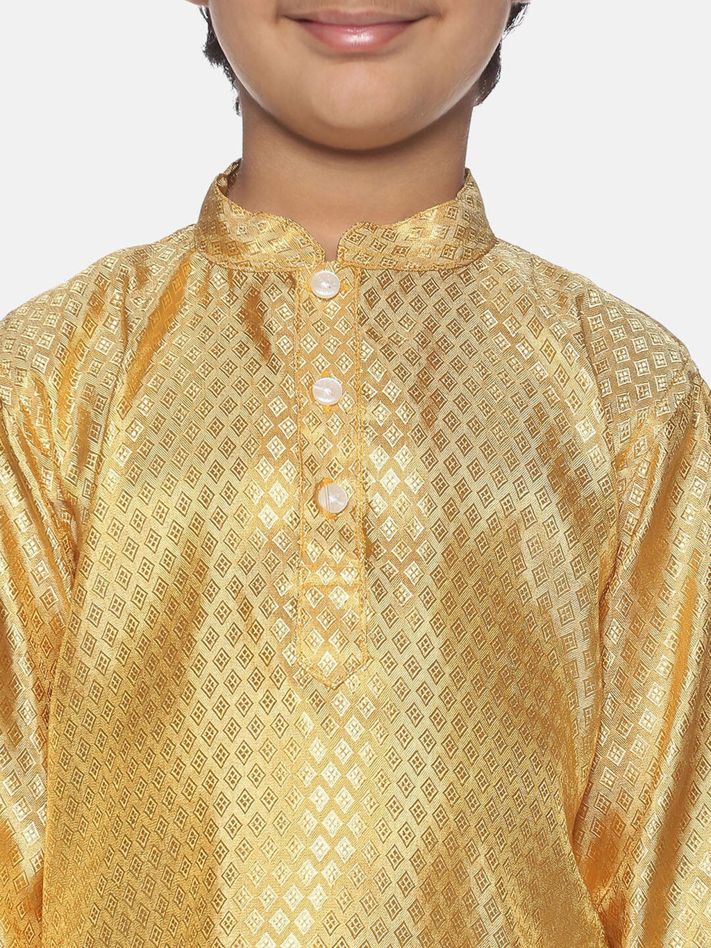 Sethukrishna Boys Gold-Toned & Off White Woven Design Kurta with Dhoti Pants