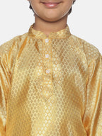 Sethukrishna Boys Gold-Toned & Off White Woven Design Kurta with Dhoti Pants