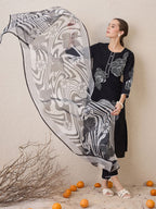 Indo Era Floral Embroidered Round Neck Sequinned Linen Kurta With Trousers & Dupatta - Distacart