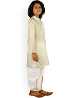 Sethukrishna Boys Cream-Coloured Printed Kurta with Dhoti Pants