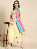 Sangria Women Floral Printed Regular Chanderi Cotton Kurta with Palazzos & With Dupatta