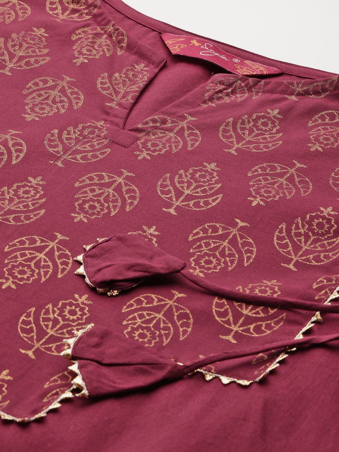 Sangria Ethnic Motifs Printed Gotta Patti Pure Cotton Kurta