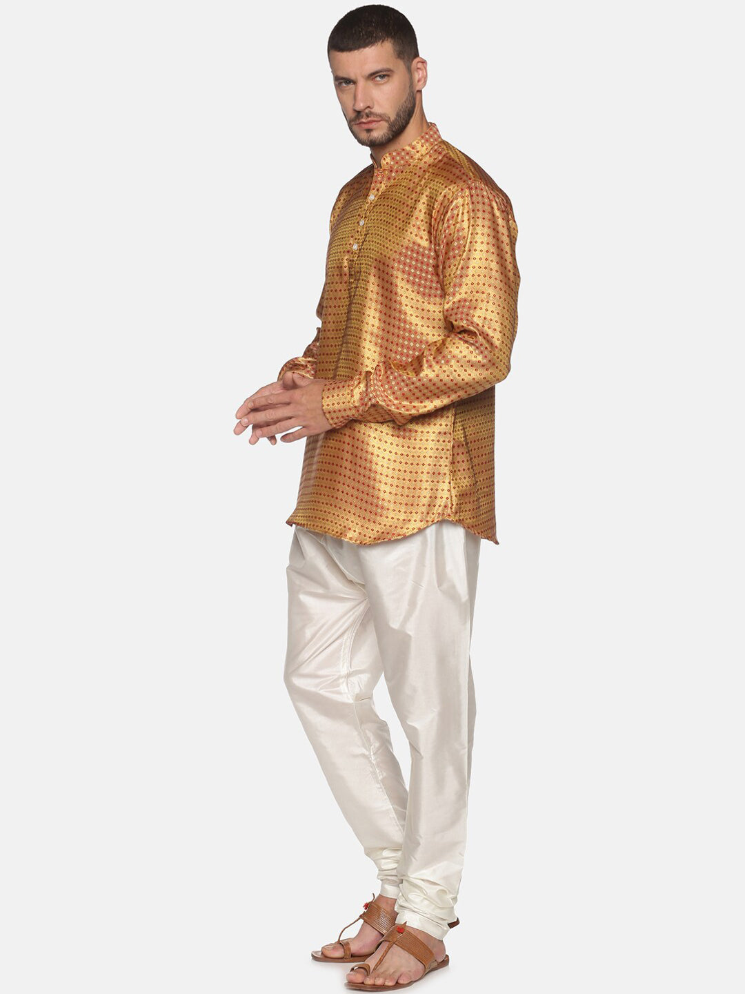 Sethukrishna Men Gold-Toned Self Design Kurta with Churidar - Distacart