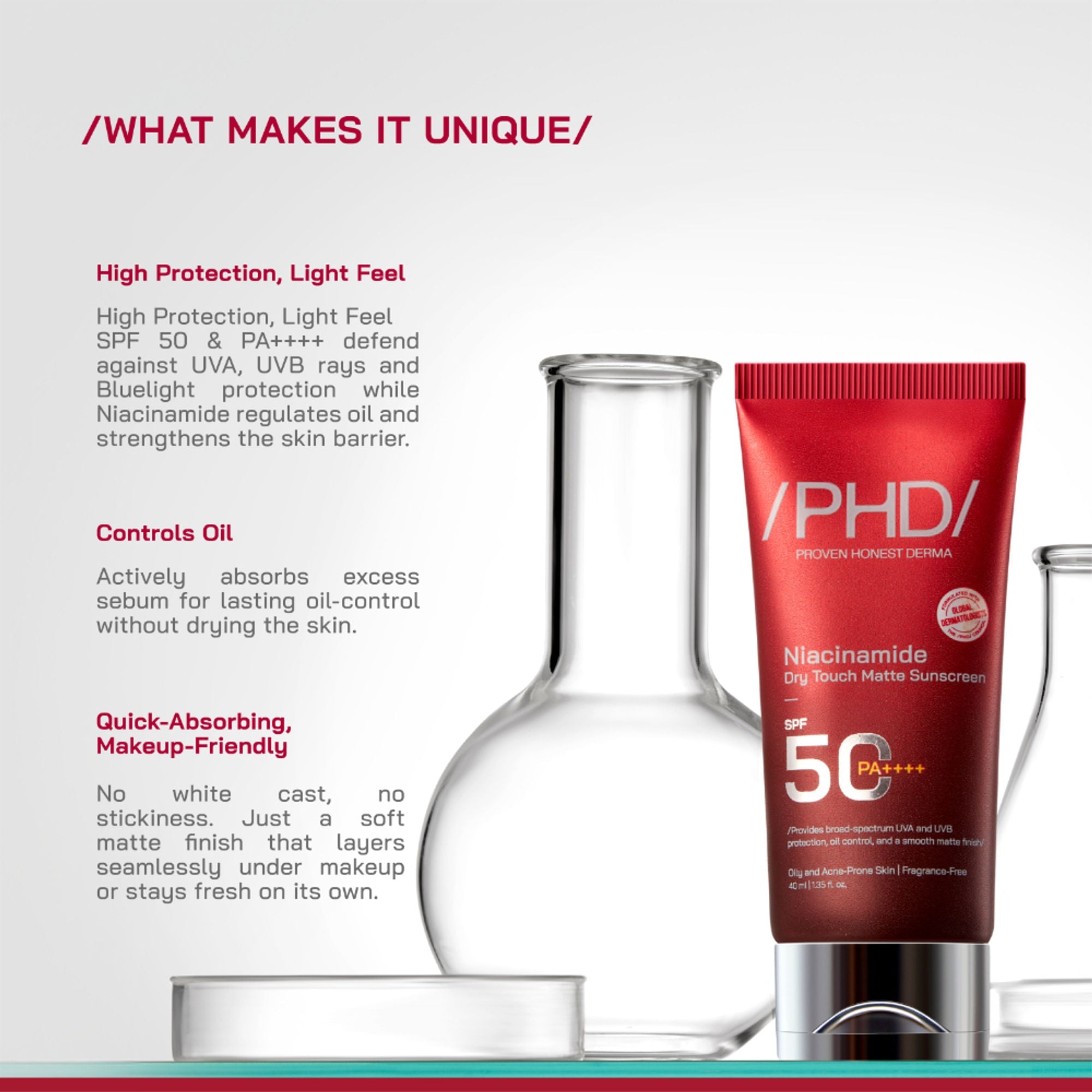 Proven Honest Derma (PHD) Niacinamide Oil-Free Sunscreen SPF 50 PA++++ - Distacart