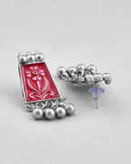 VOJ Silver Plated Oxidized Multi Color Hasli with Earring Set