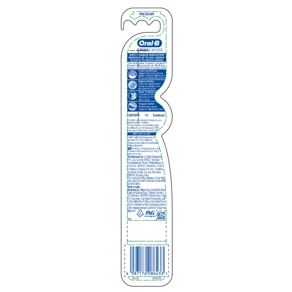 Oral-B Criss Cross Toothbrush Pack of 1 (Medium) - Distacart