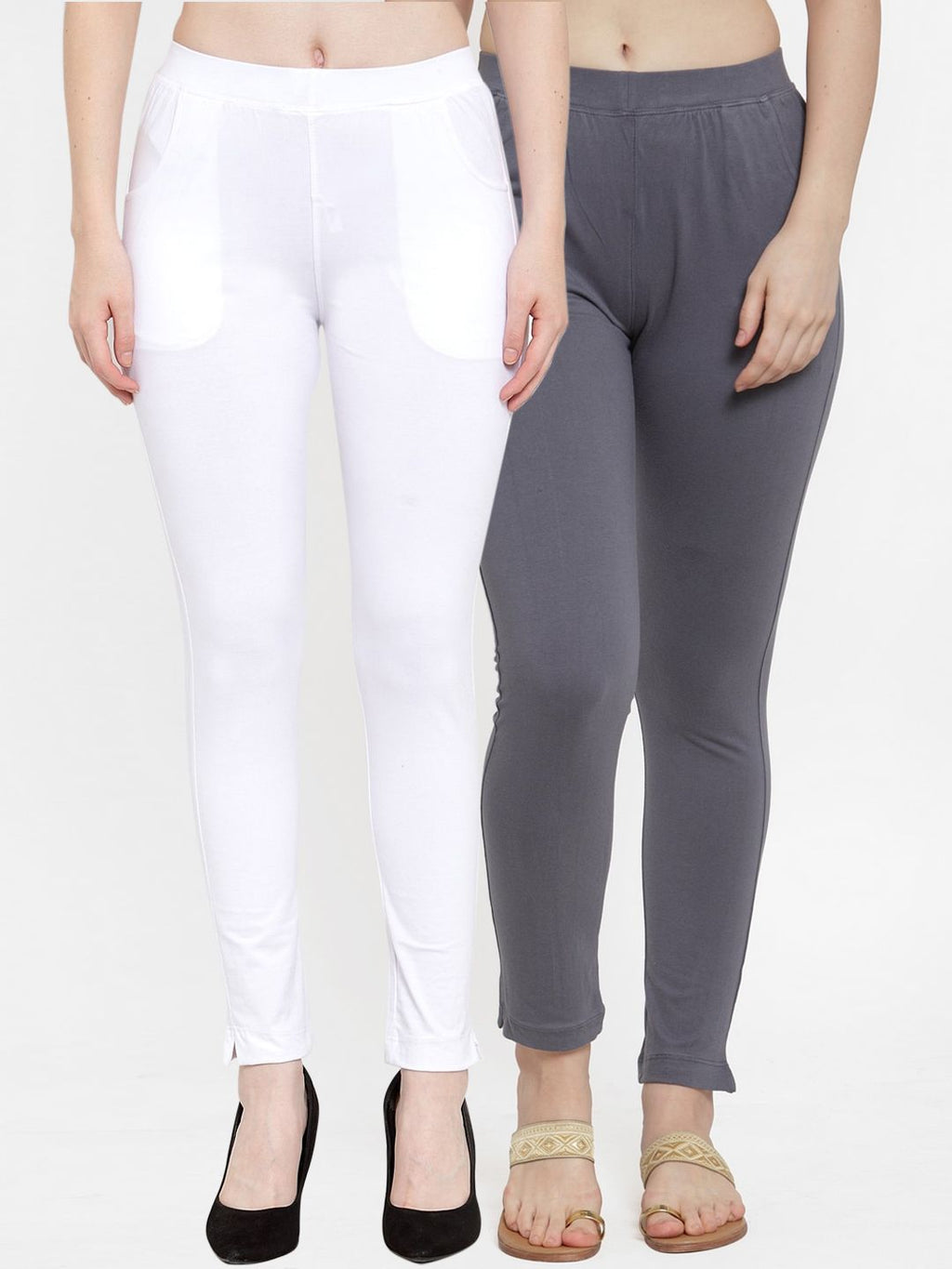 TAG 7 Women Pack Of 2 Solid Straight-Fit Ankle-Length Leggings